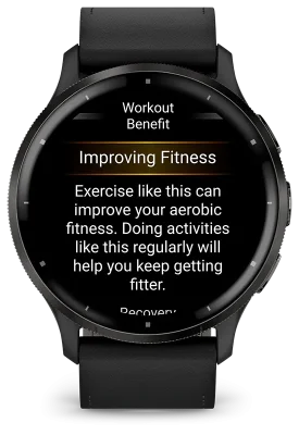 Venu 3, Skifergr ramme i rustfritt stl med sort urkasse og skinnrem