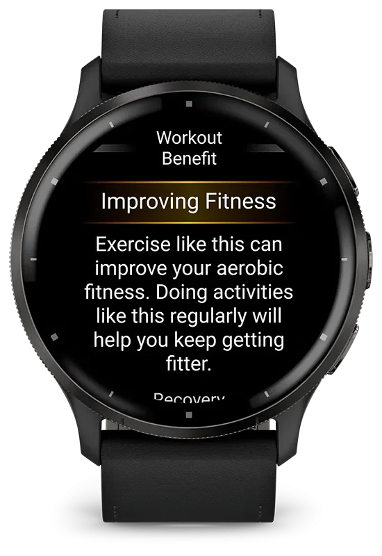 Venu 3, Skifergr ramme i rustfritt stl med sort urkasse og skinnrem