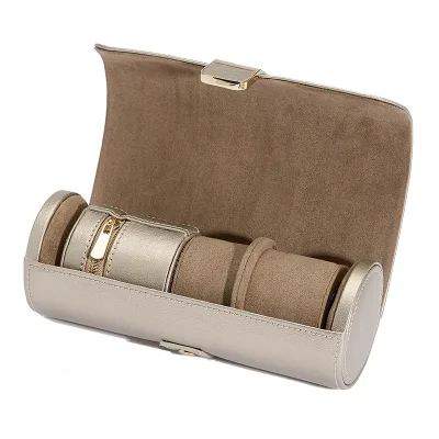 WOLF1834 PALERMO DOUBLE WATCH ROLL WITH JEWELRY POUCH - PEWTER