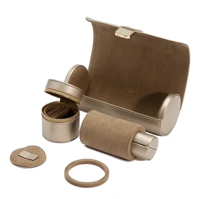 WOLF1834 PALERMO DOUBLE WATCH ROLL WITH JEWELRY POUCH - PEWTER