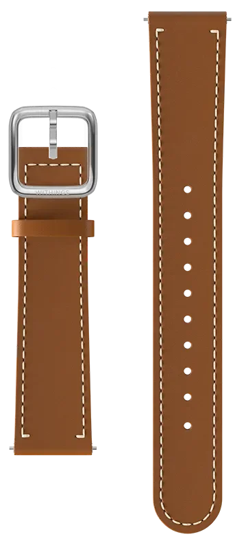LEATHER STRAP 18MM BROWN, WHITE STITCHING