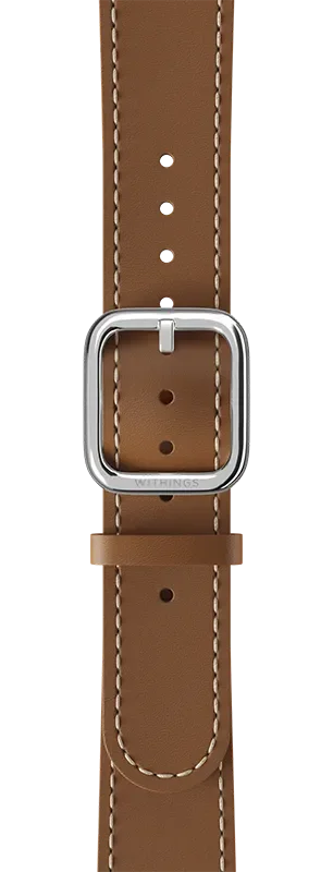 LEATHER STRAP 18MM BROWN, WHITE STITCHING