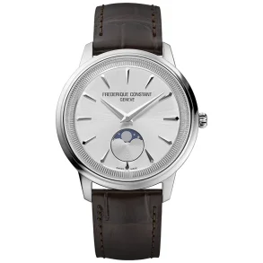 Classics Moneta Moonphase - s�lv skive - brun skinn rem