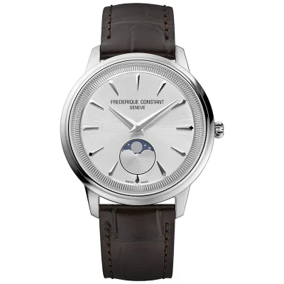 Classics Moneta Moonphase - s�lv skive - brun skinn rem