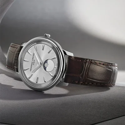 Classics Moneta Moonphase - s�lv skive - brun skinn rem