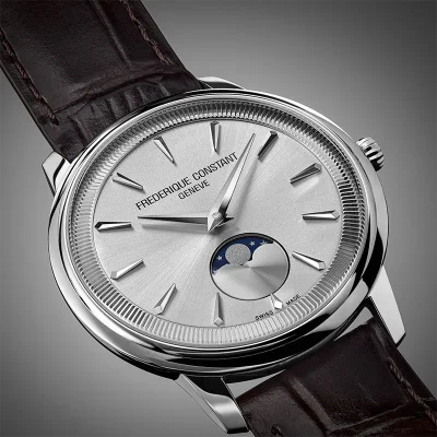 Classics Moneta Moonphase - s�lv skive - brun skinn rem