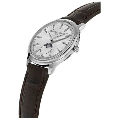 Classics Moneta Moonphase - s�lv skive - brun skinn rem